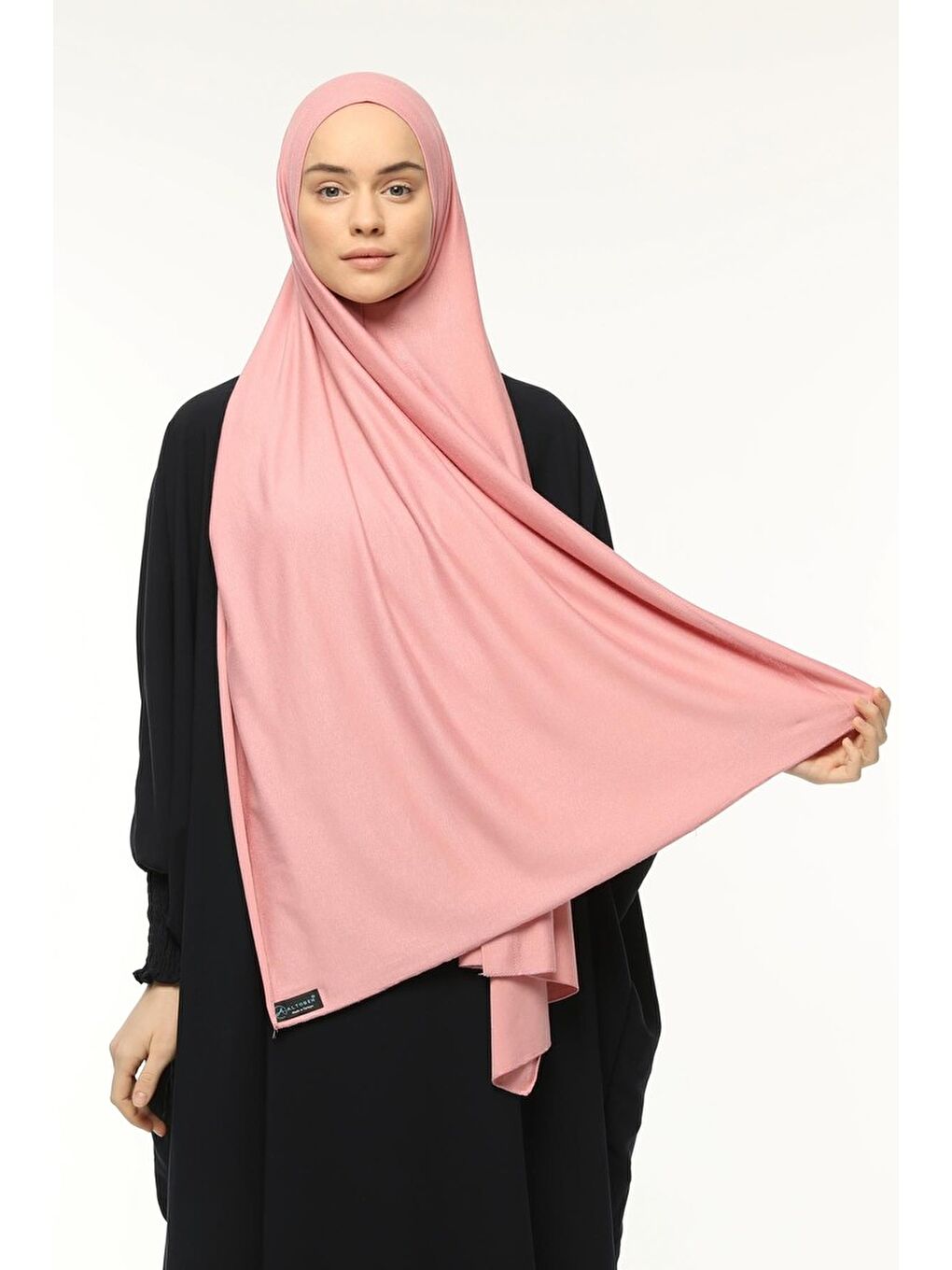 Pembe Hazır Pratik Geçmeli Lüks Organik Düz Penye Şal Eşit Hizalı-1