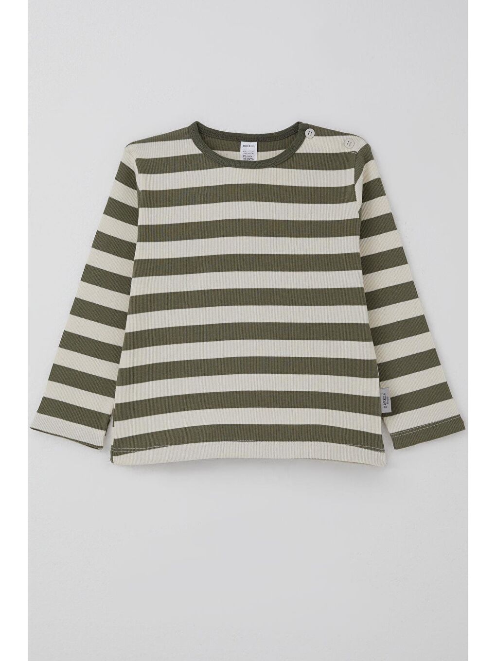 Erkek Bebek Uzun Kollu Tişört Patlı Çizgili Haki Yeşil (9 Ay-3 Yaş)