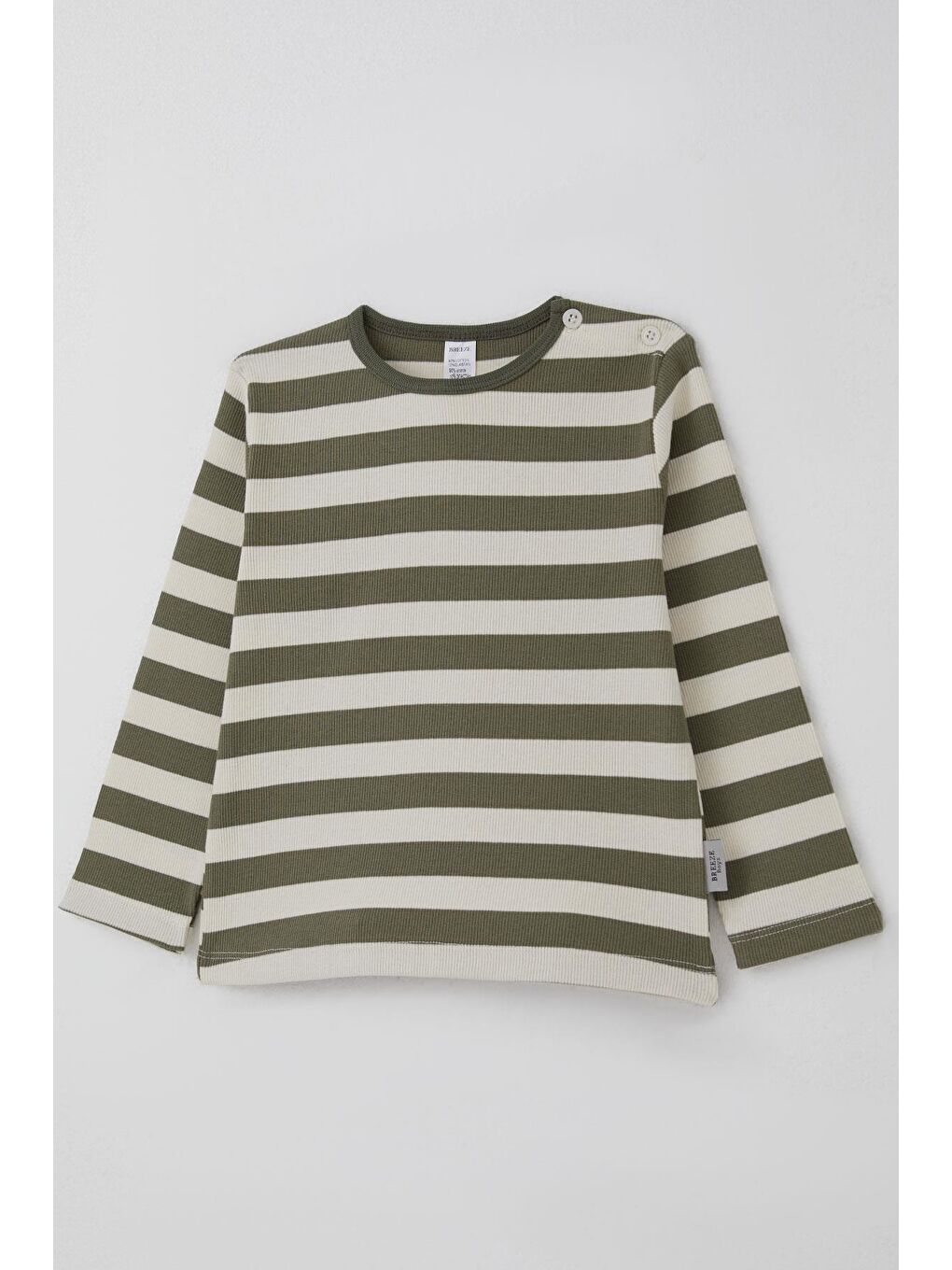 Erkek Bebek Uzun Kollu Tişört Patlı Çizgili Haki Yeşil (9 Ay-3 Yaş)-2