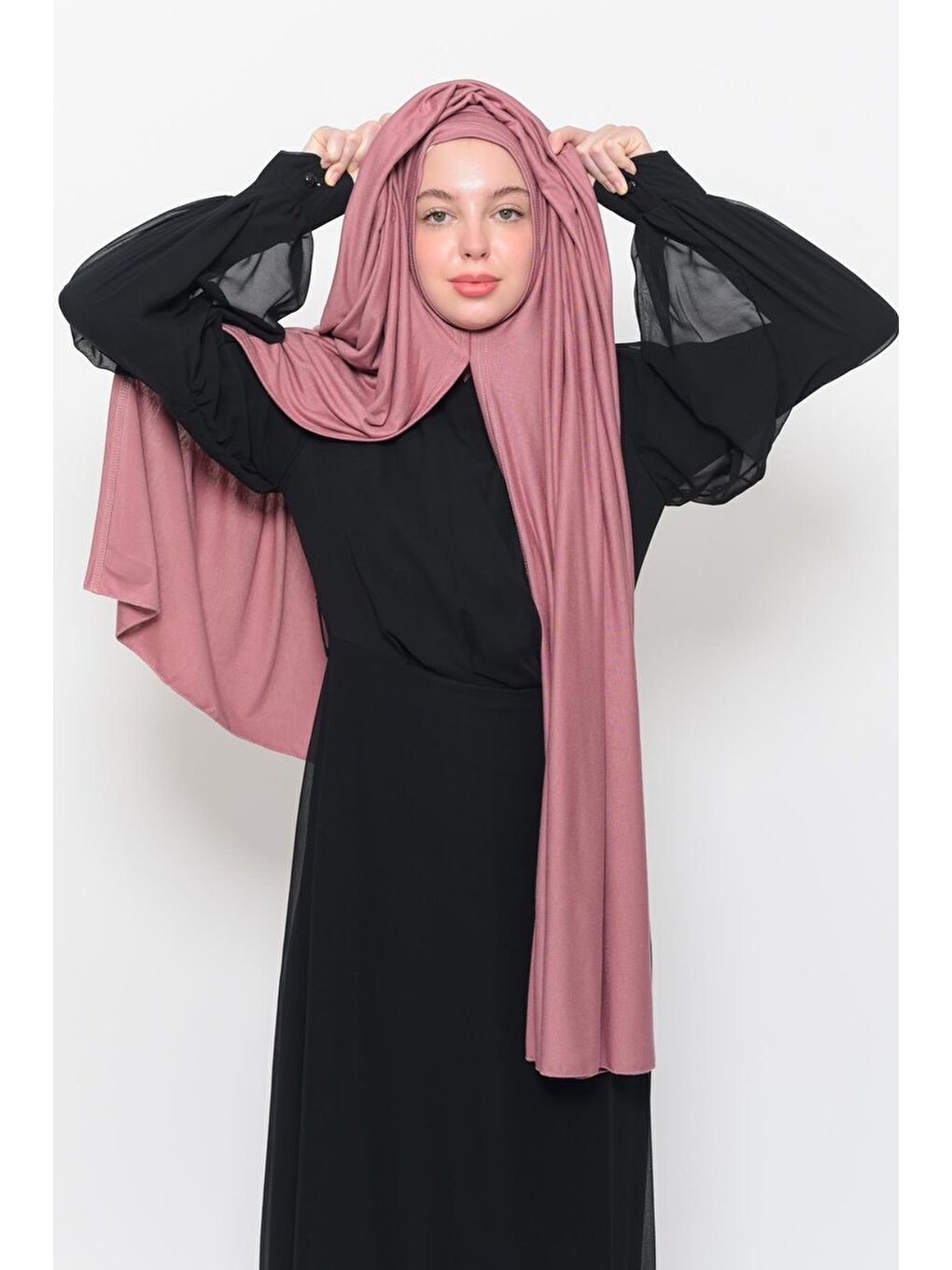 Pembe Hazır Pratik Geçmeli Lüks Organik Düz Penye Şal Eşit Hizalı