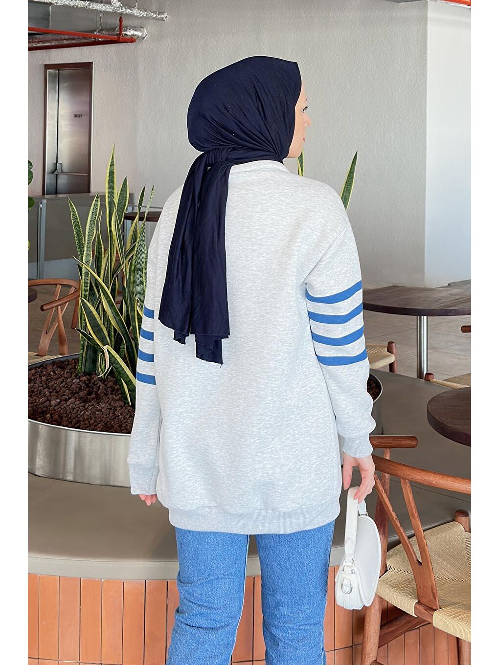 Yarım Fermuarlı Sweatshirt Tunik Gri-3