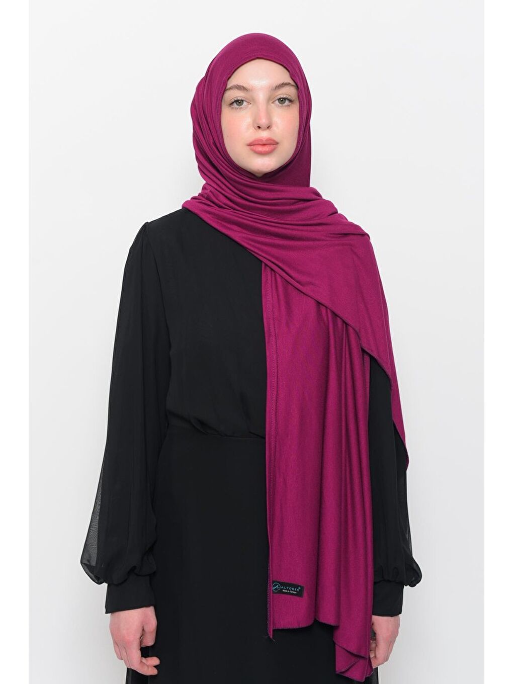 Fuşya Hazır Pratik Geçmeli Lüks Organik Düz Penye Şal Eşit Hizalı-3