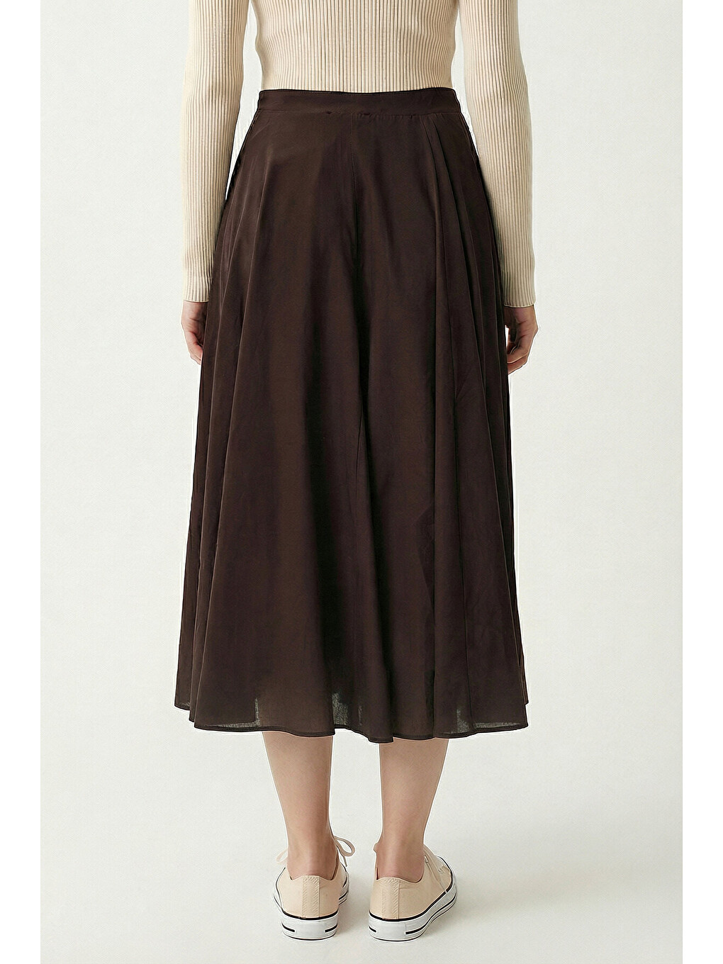 Kahverengi Yazlık Kloş Midi Dokuma Etek KAHVERENGİ LCR0110-3