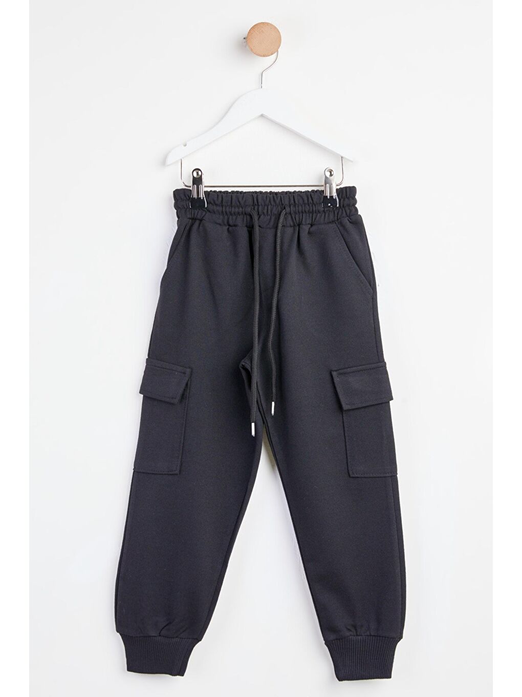 Erkek Çocuk Siyah Paça Manşetli Kargo Cepli Eşofman Altı - 24805