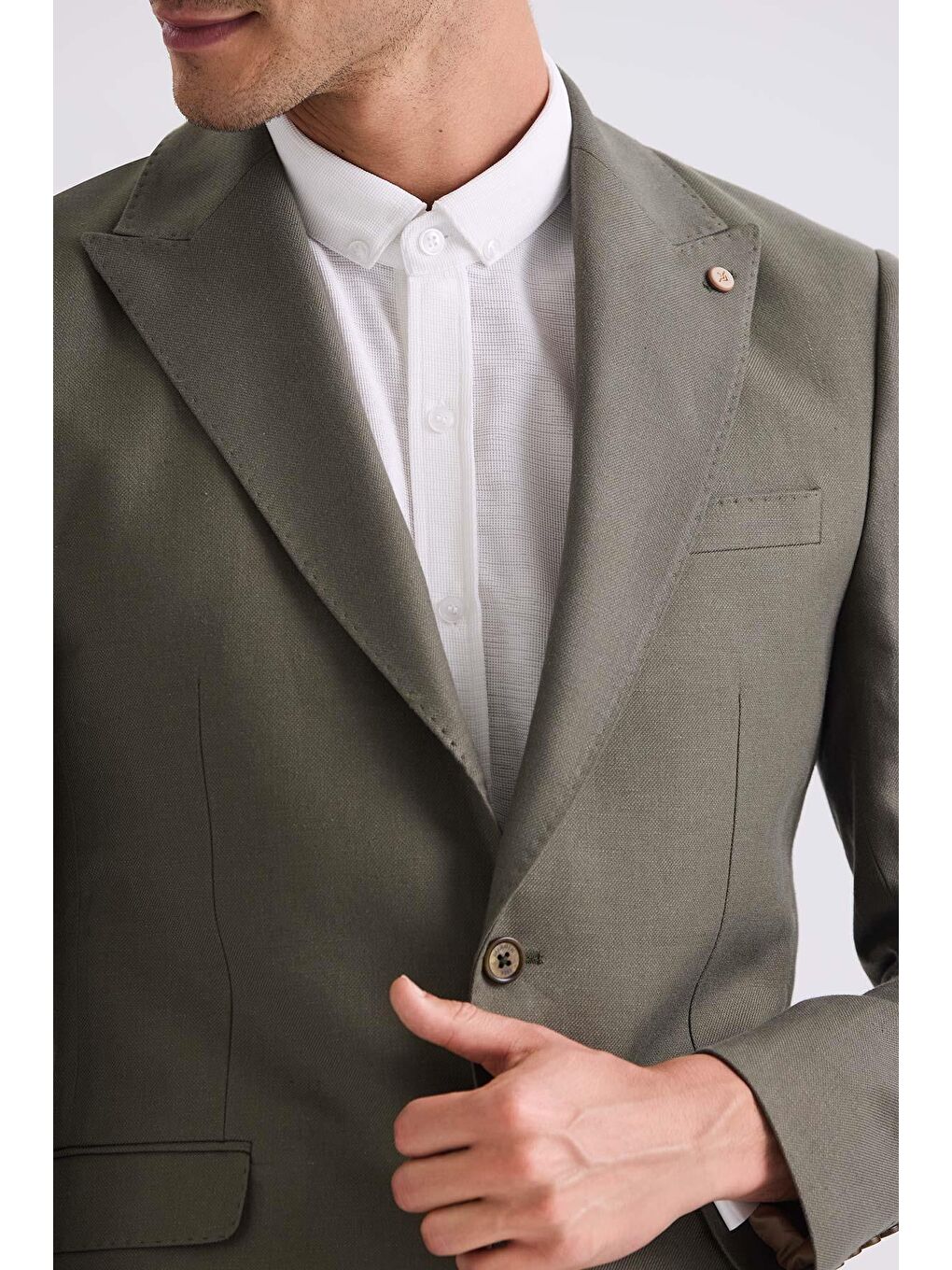 Yeşil Slim Fit Sivri Yaka Keten Spor Ceket-2