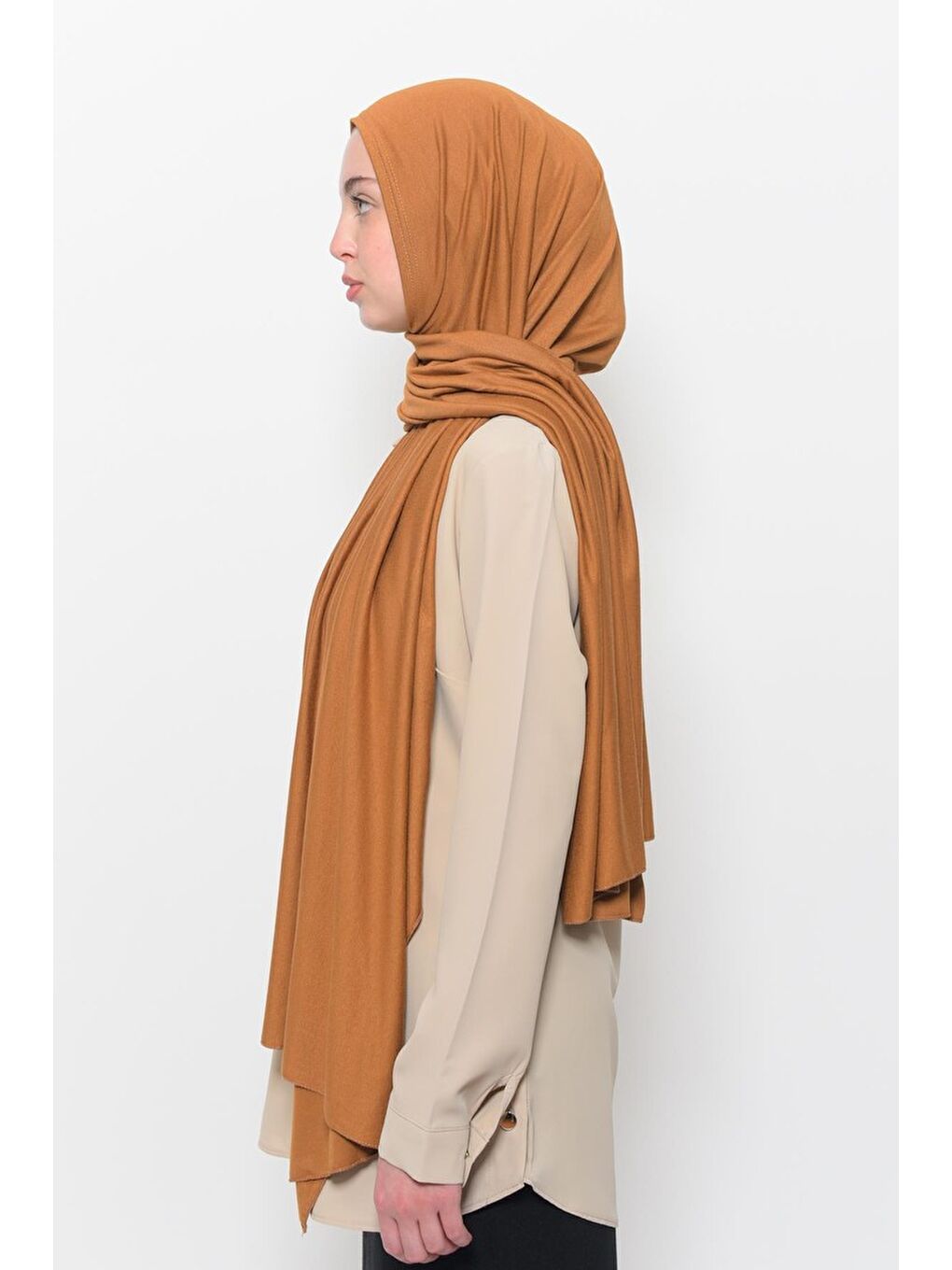 Kahverengi Hazır Pratik Geçmeli Lüks Organik Düz Penye Şal Eşit Hizalı-3