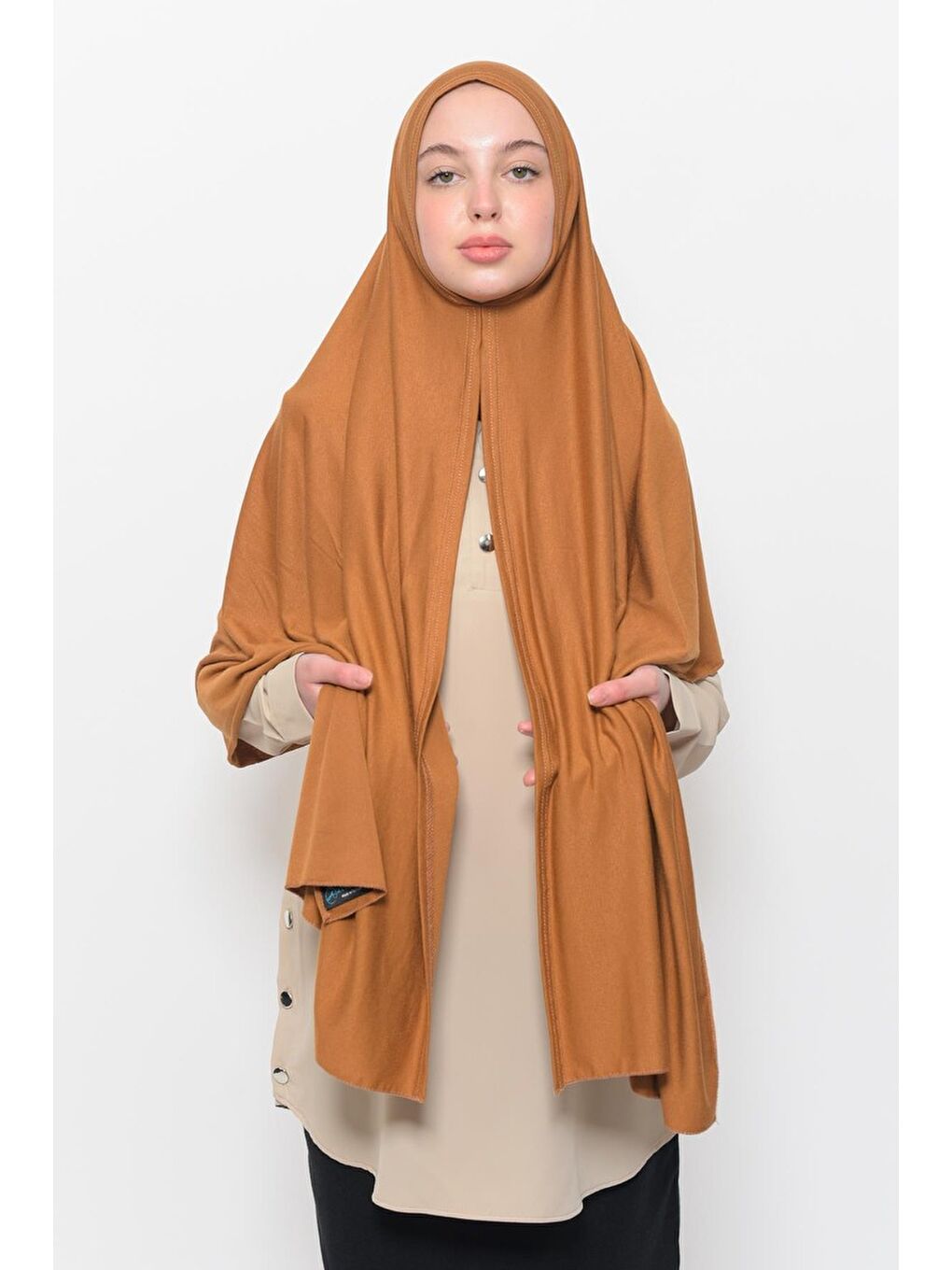 Kahverengi Hazır Pratik Geçmeli Lüks Organik Düz Penye Şal Eşit Hizalı-4