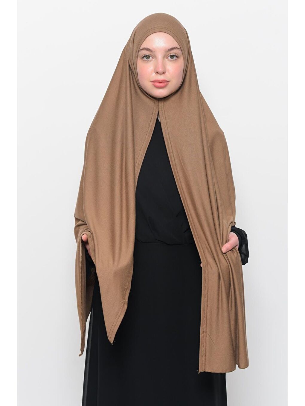 Kahverengi Hazır Pratik Geçmeli Lüks Organik Düz Penye Şal Eşit Hizalı-1