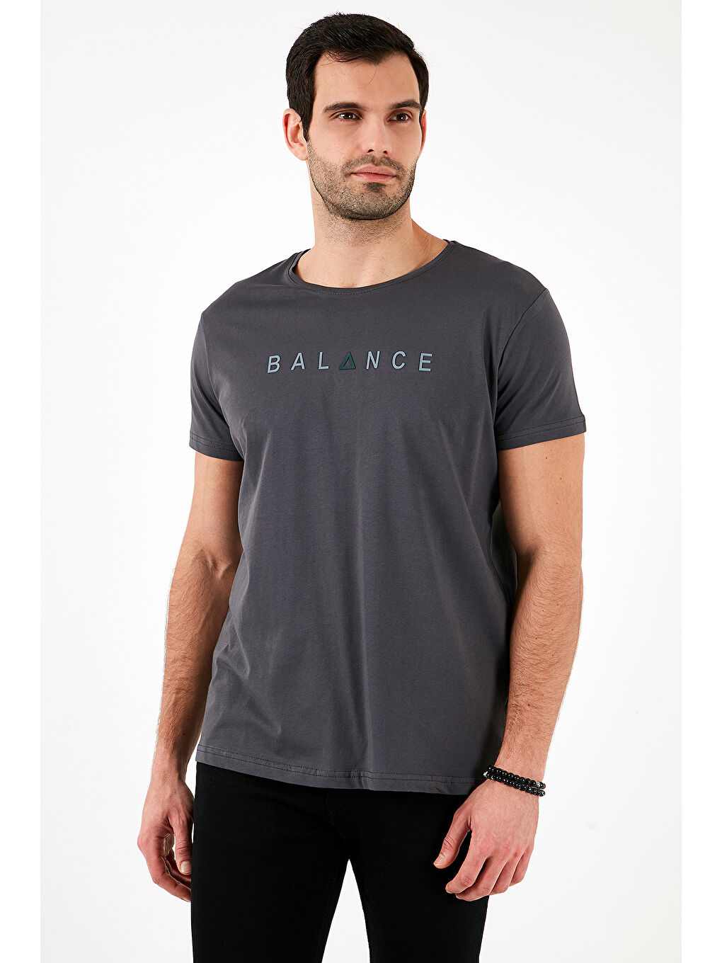 Gri Pamuklu Slim Fit Bisiklet Yaka Erkek %100 Pamuk Tişört 541BALANCE-3
