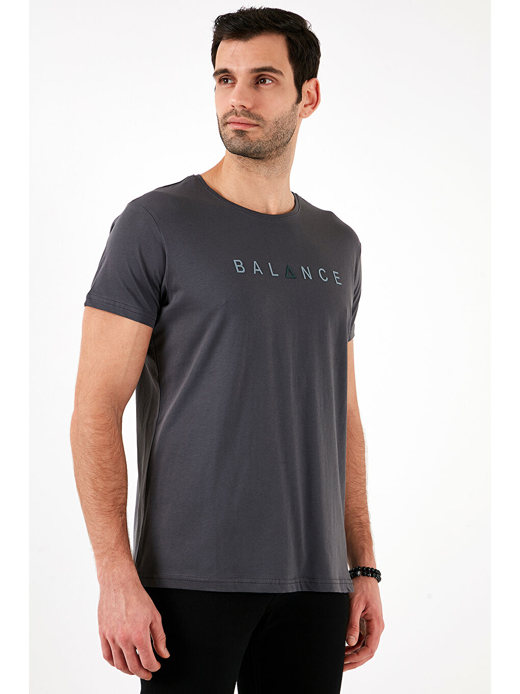 Gri Pamuklu Slim Fit Bisiklet Yaka Erkek %100 Pamuk Tişört 541BALANCE-4