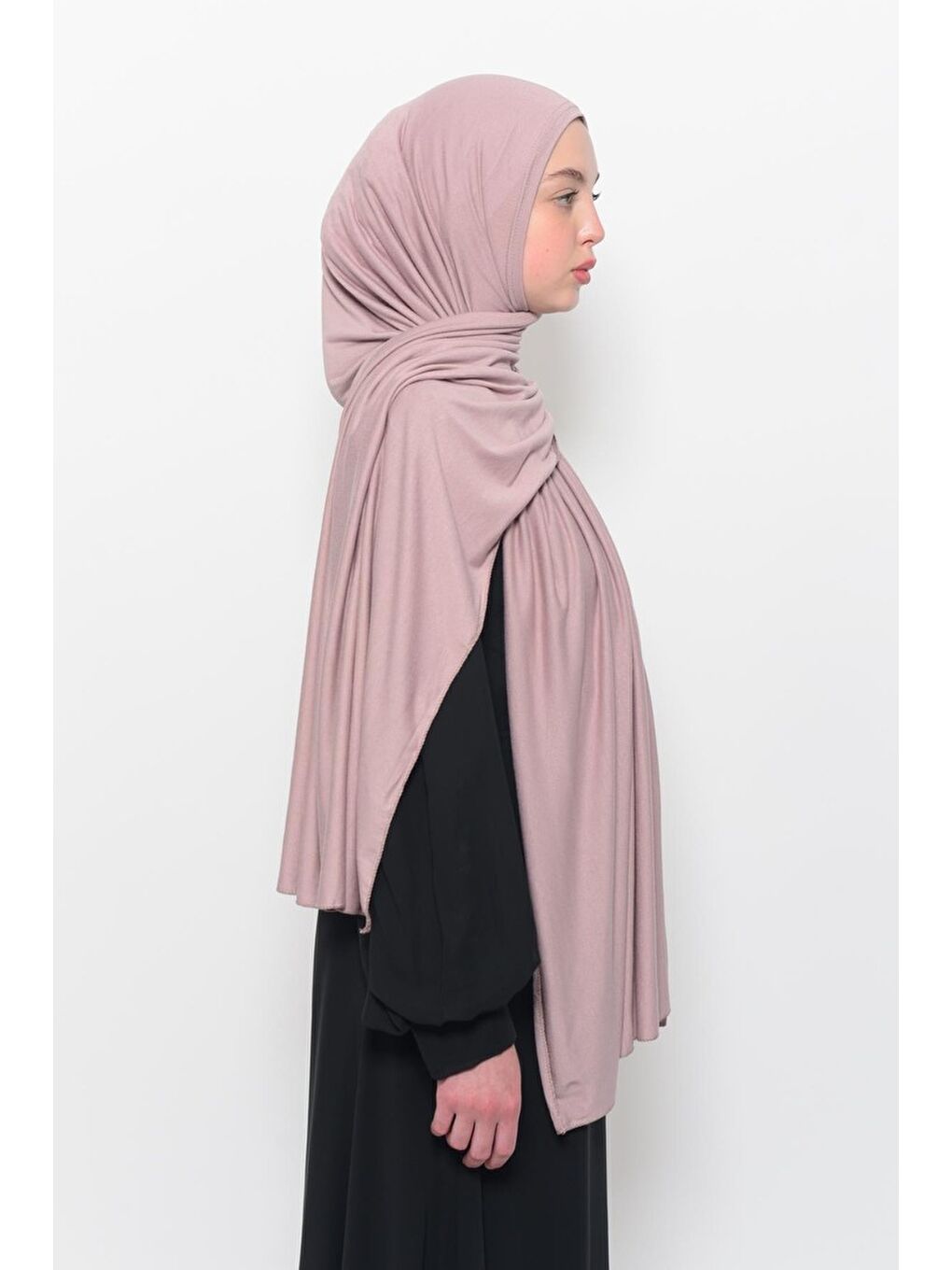 Pembe Hazır Pratik Geçmeli Lüks Organik Düz Penye Şal Eşit Hizalı-4