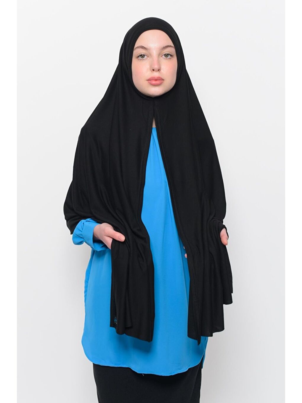 Siyah Hazır Pratik Geçmeli Lüks Organik Düz Penye Şal Eşit Hizalı-1