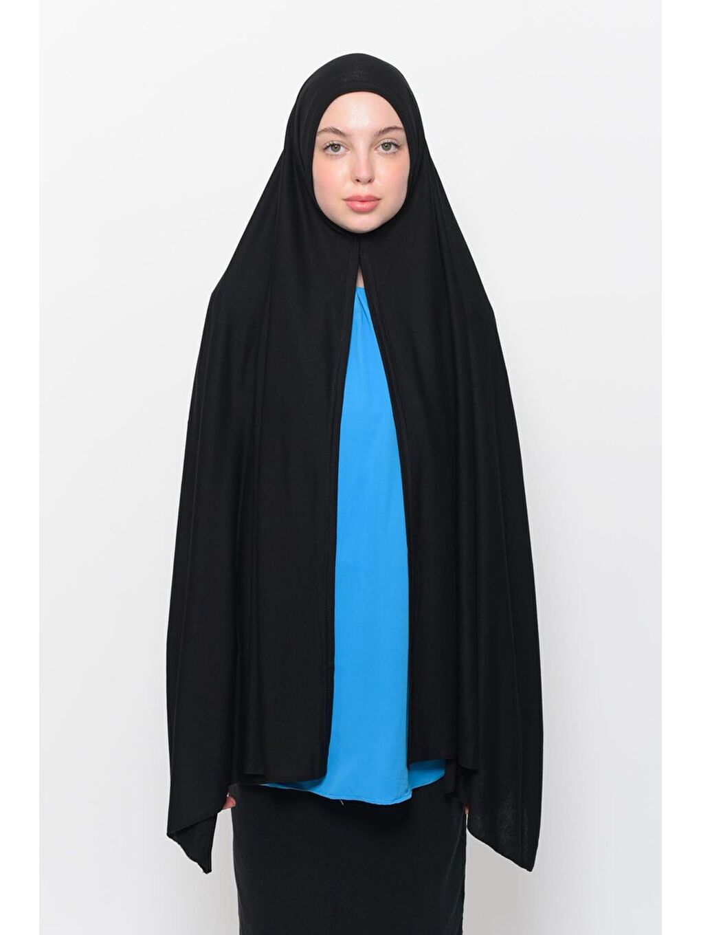 Siyah Hazır Pratik Geçmeli Lüks Organik Düz Penye Şal Eşit Hizalı-2