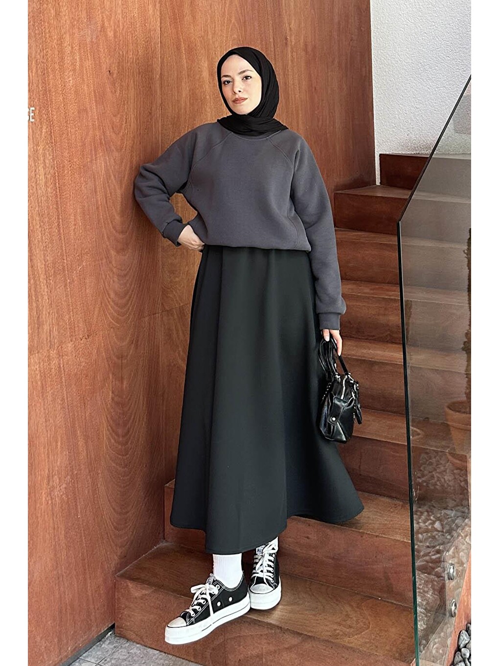 Düşük Omuz Üç İplik Sweatshirt Gri