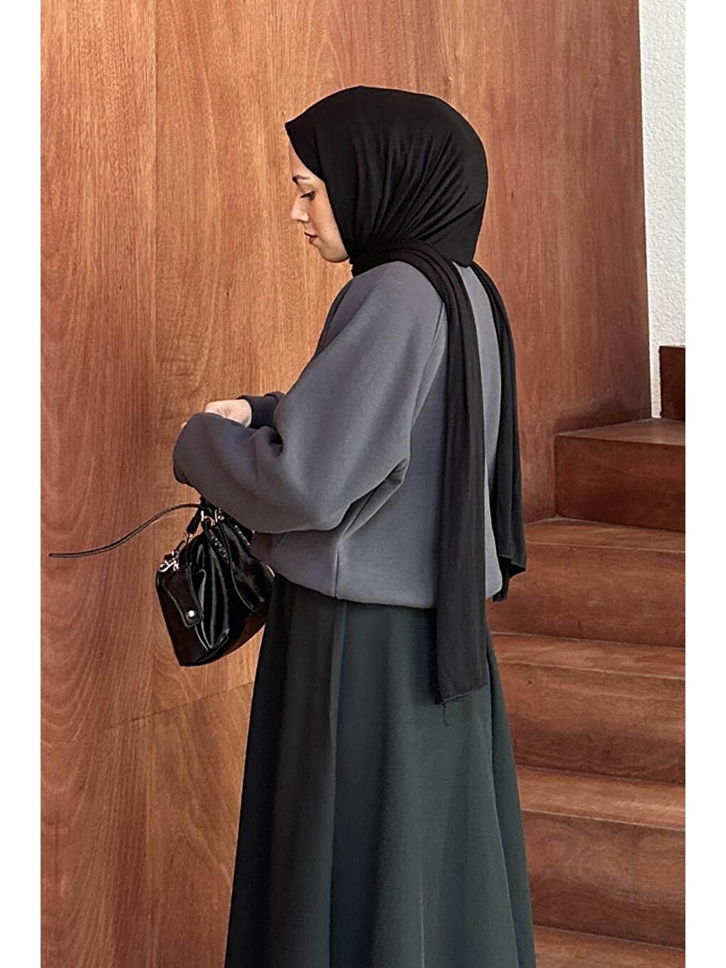 Düşük Omuz Üç İplik Sweatshirt Gri-1
