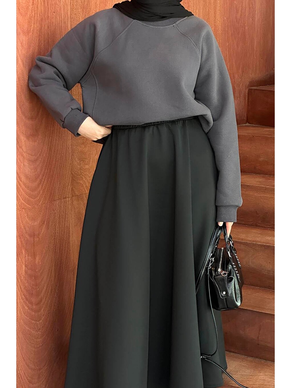 Düşük Omuz Üç İplik Sweatshirt Gri-2
