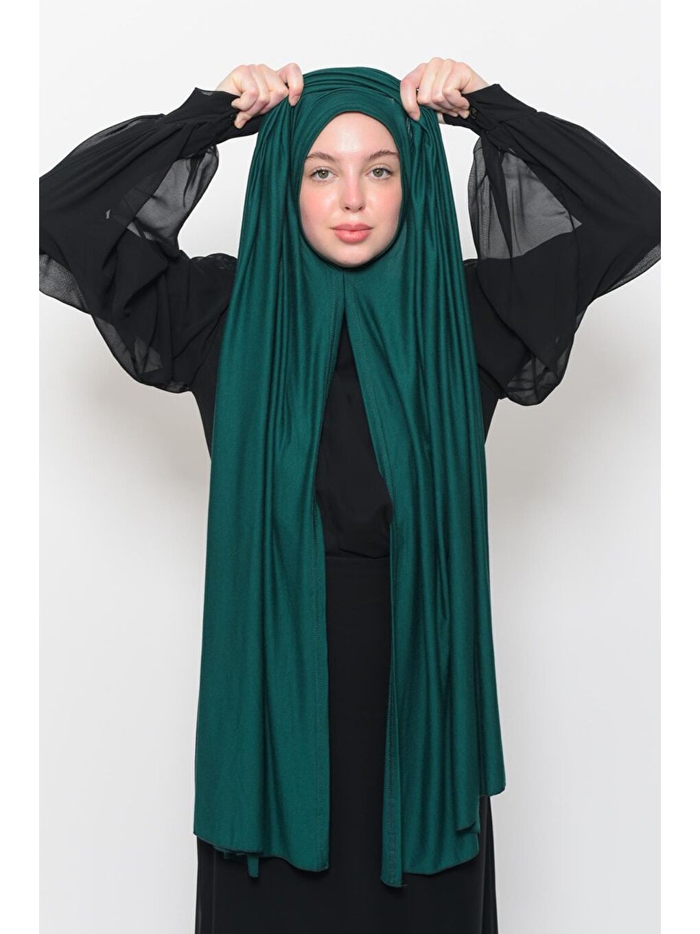 Yeşil Hazır Pratik Geçmeli Lüks Organik Düz Penye Şal Eşit Hizalı