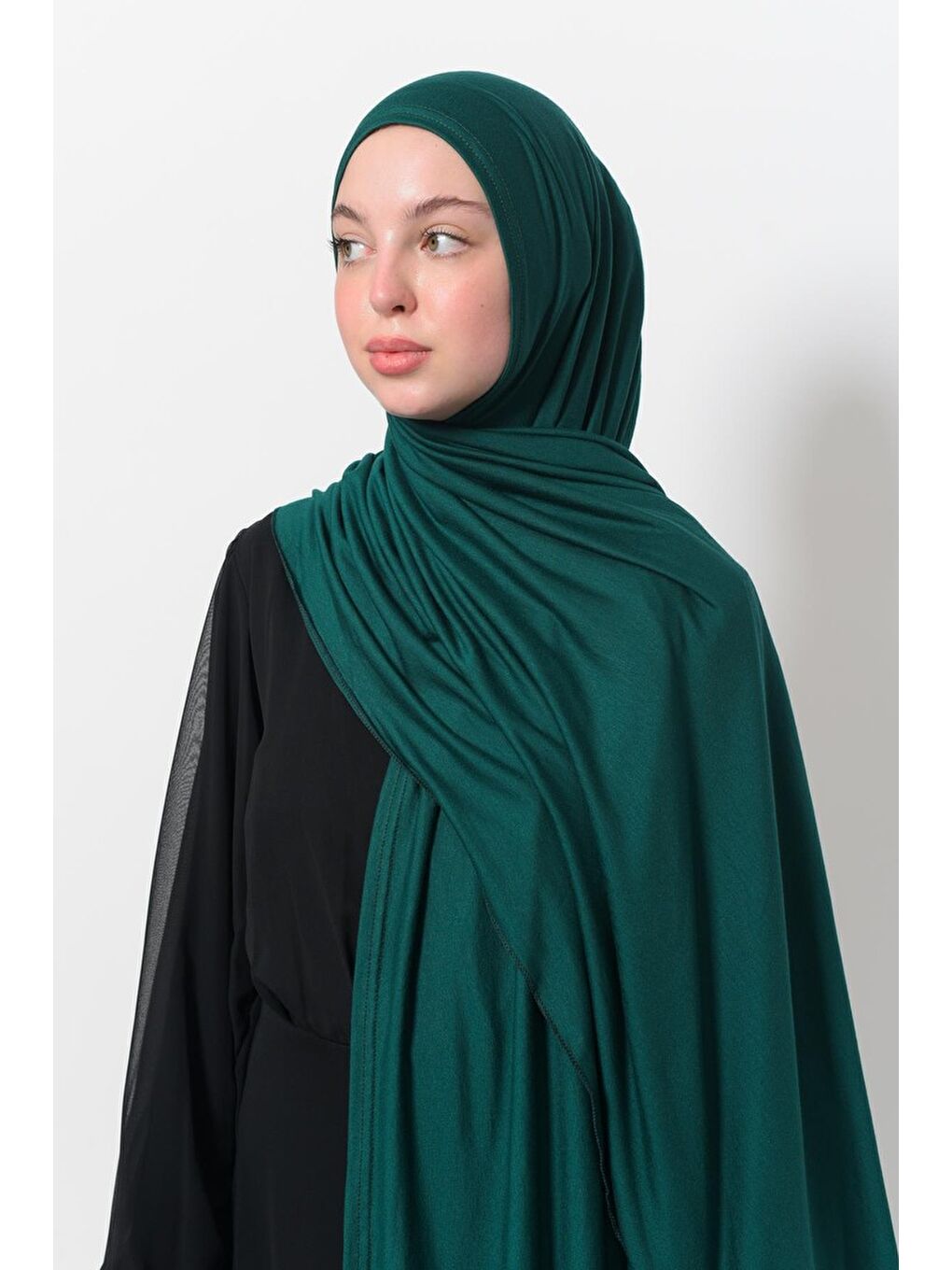 Yeşil Hazır Pratik Geçmeli Lüks Organik Düz Penye Şal Eşit Hizalı-2