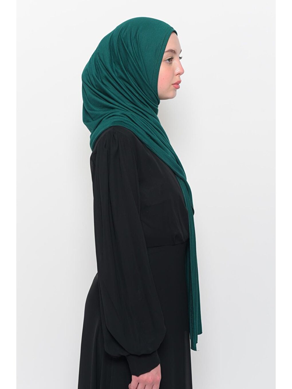 Yeşil Hazır Pratik Geçmeli Lüks Organik Düz Penye Şal Eşit Hizalı-3