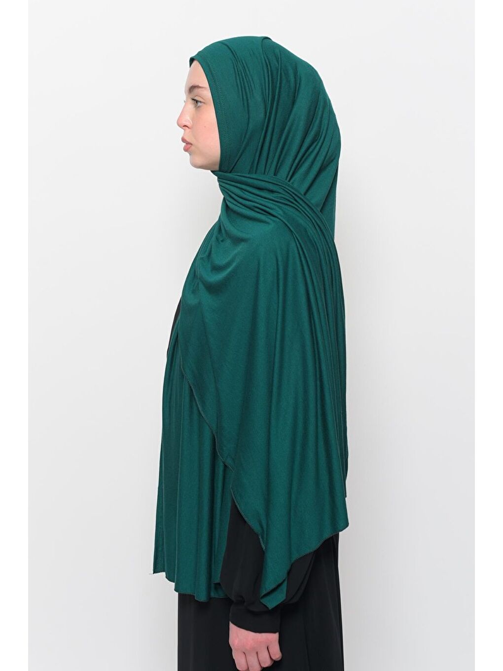 Yeşil Hazır Pratik Geçmeli Lüks Organik Düz Penye Şal Eşit Hizalı-4