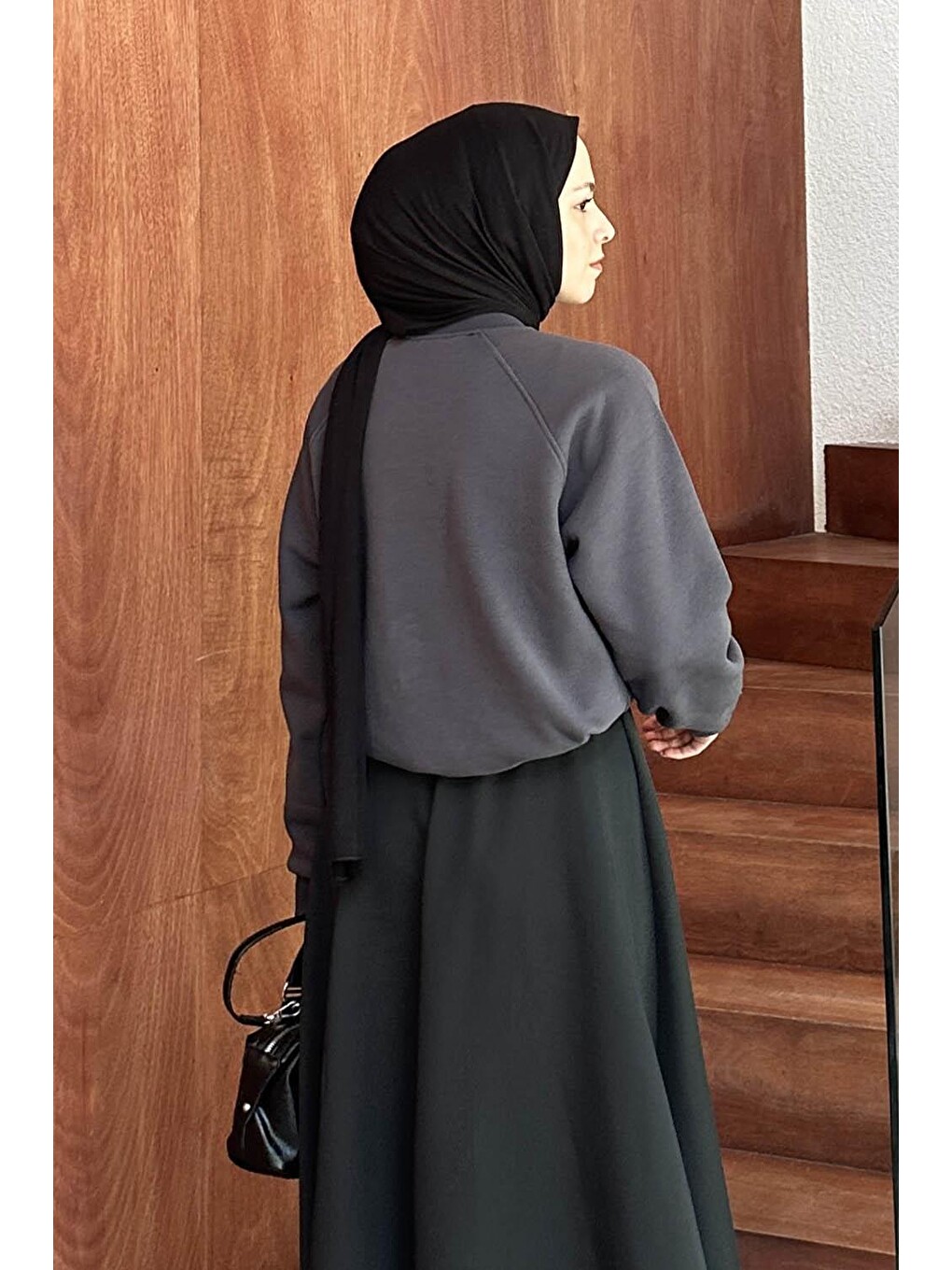 Düşük Omuz Üç İplik Sweatshirt Gri-3