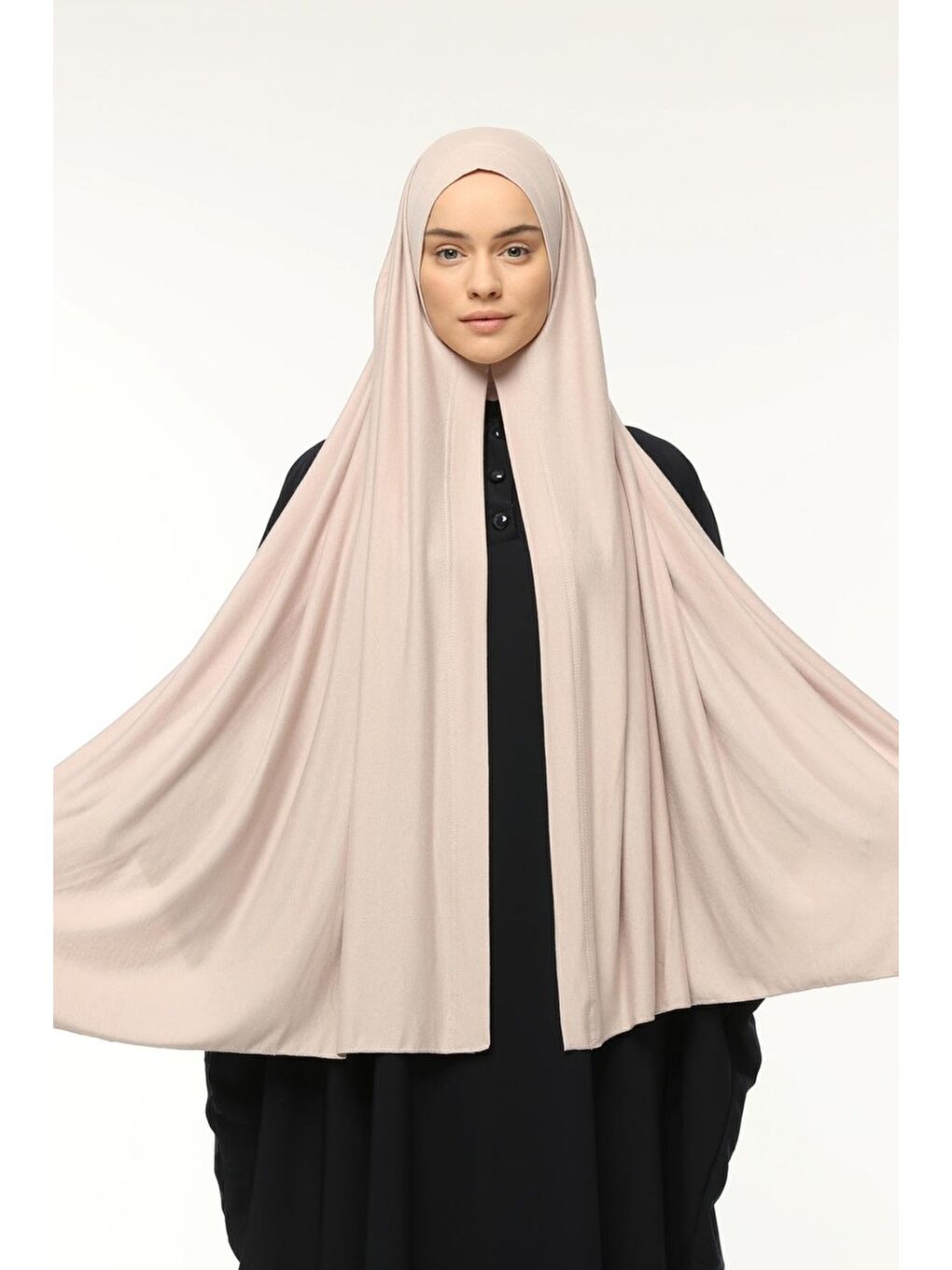 Bej Hazır Pratik Geçmeli Lüks Organik Düz Penye Şal Eşit Hizalı-2