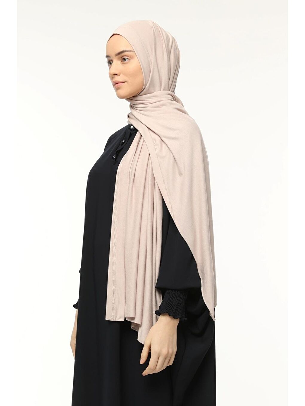 Bej Hazır Pratik Geçmeli Lüks Organik Düz Penye Şal Eşit Hizalı-3