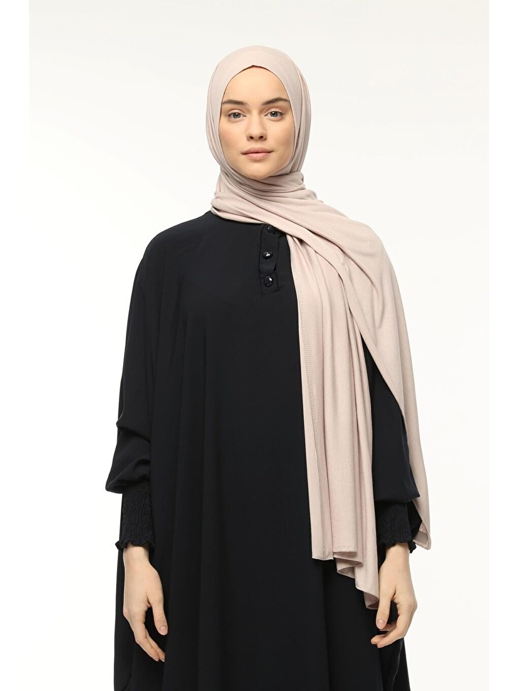 Bej Hazır Pratik Geçmeli Lüks Organik Düz Penye Şal Eşit Hizalı-4