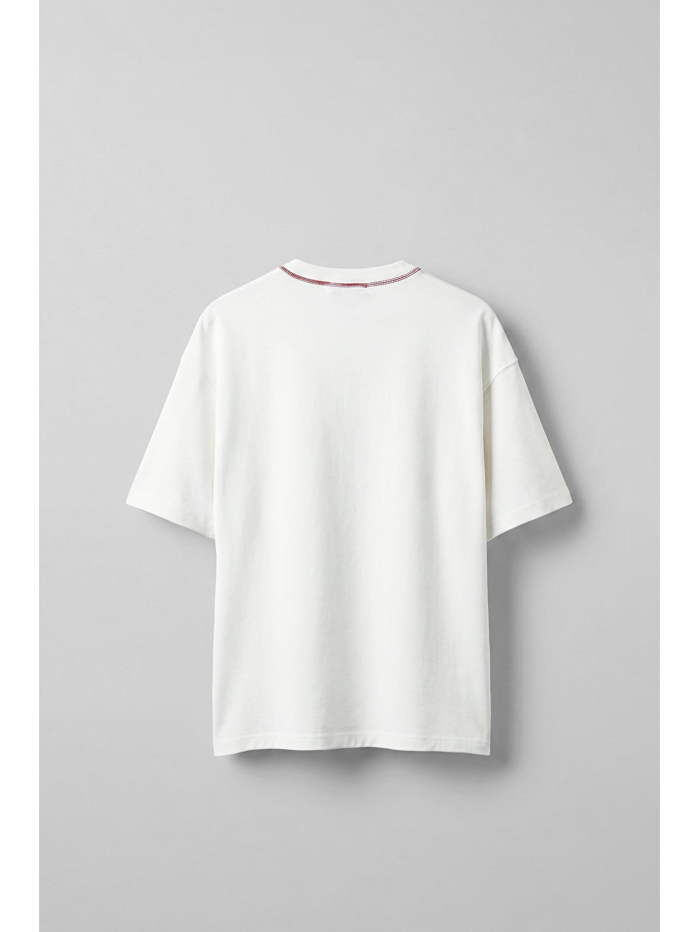 Erkek Oversize Premium Kontrast Yaka Baskılı T-Shirt Ekru-1