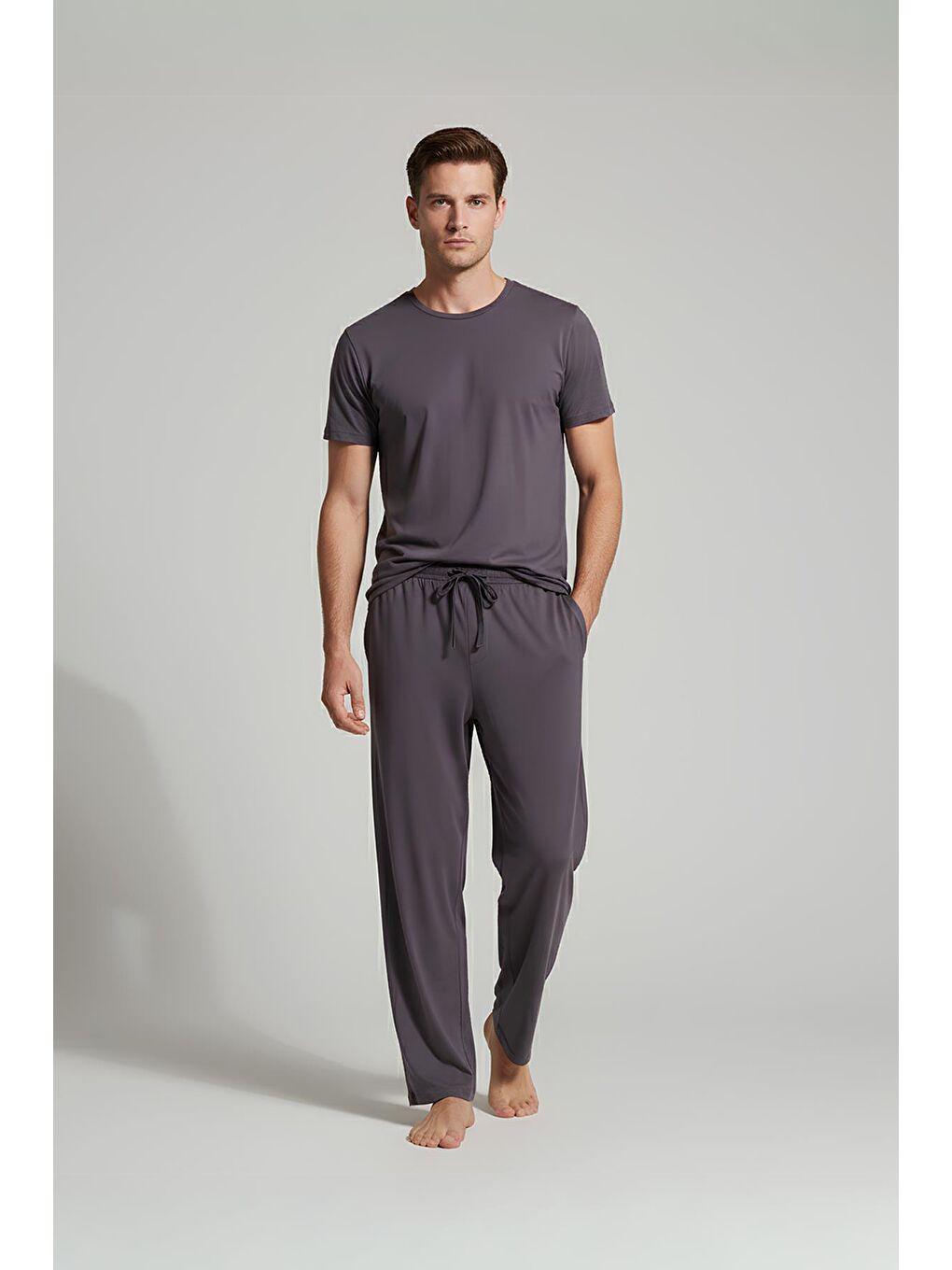 Antrasit Erkek Kısa Kollu Basic Esnek Elastanlı Viskoz T-shirt MAN01-2