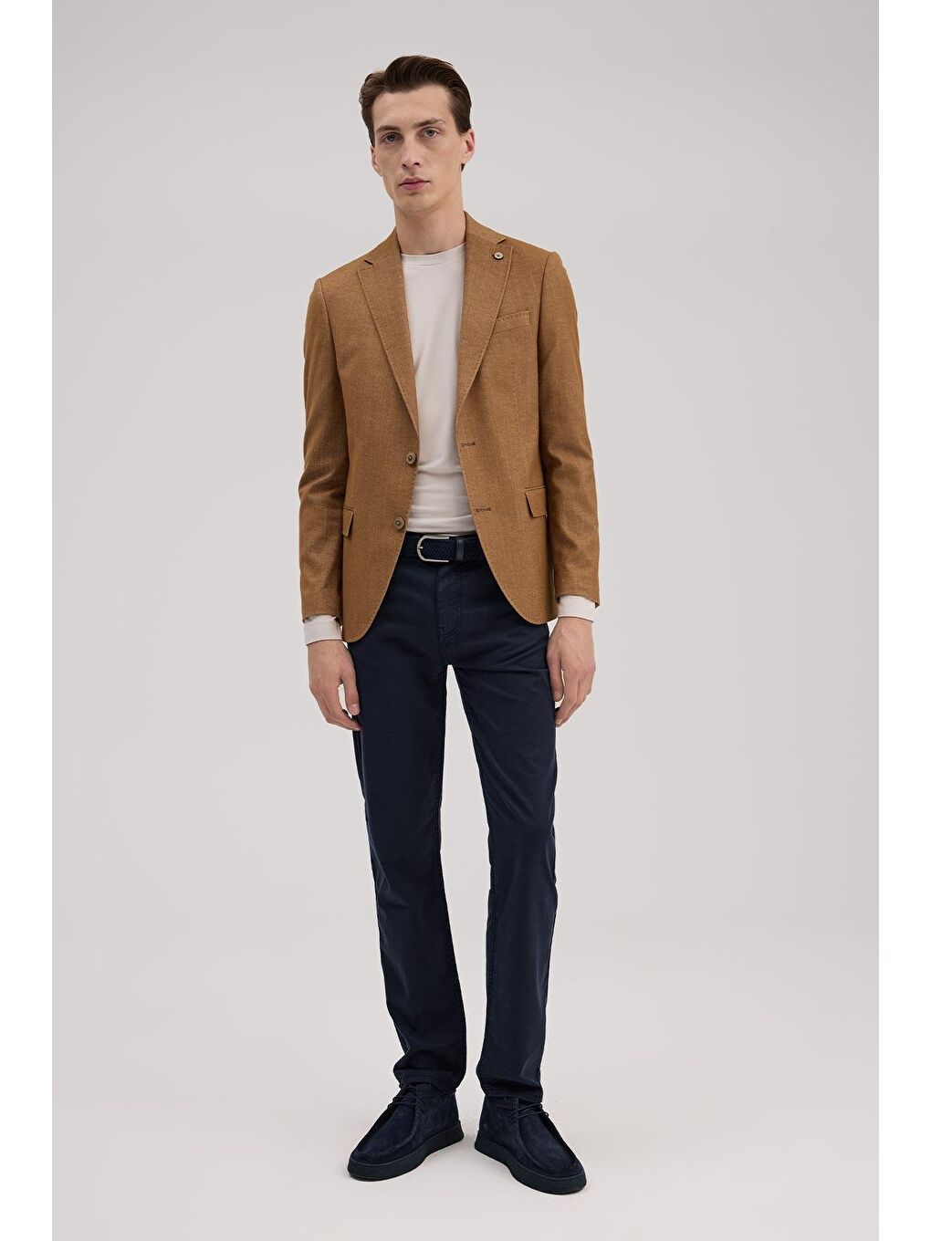 Kahverengi Taba Slim Fit Sivri Yaka Ceket