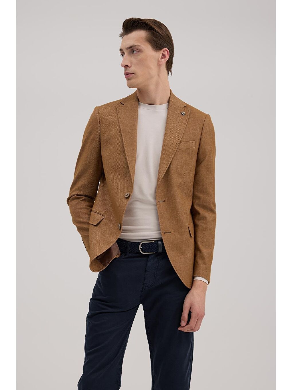 Kahverengi Taba Slim Fit Sivri Yaka Ceket-1