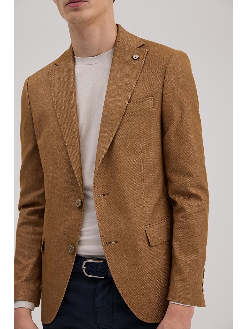 Kahverengi Taba Slim Fit Sivri Yaka Ceket-2