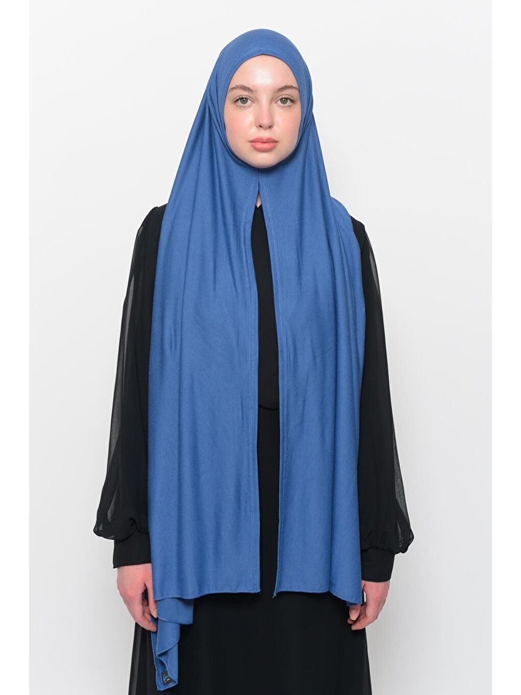 Mavi Hazır Pratik Geçmeli Lüks Organik Düz Penye Şal Eşit Hizalı-2