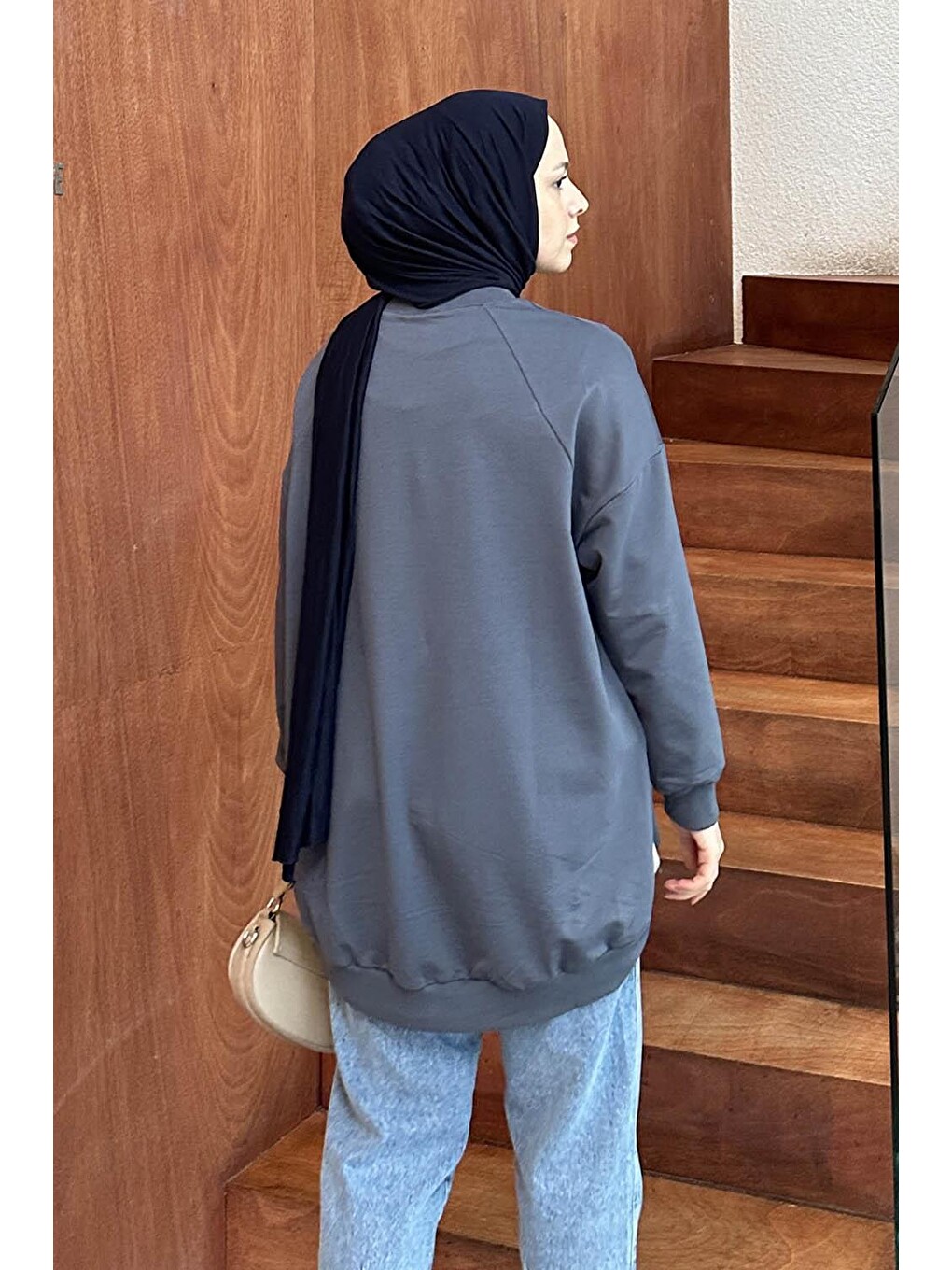 Etiket Detaylı Oversize Sweatshirt Antrasit-3