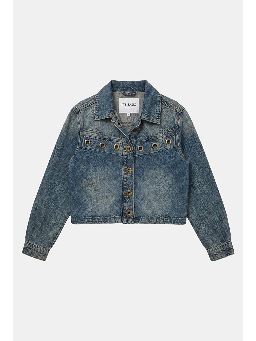 Mavi Kadın Jean Rengi 4w6-8 Kemer Boy Kuş Gözü Detaylı Özel Tasarım Denim Ceket