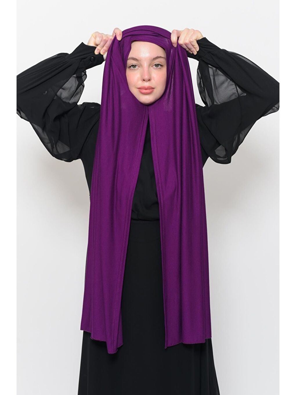 Mürdüm Hazır Pratik Geçmeli Lüks Organik Düz Penye Şal Eşit Hizalı