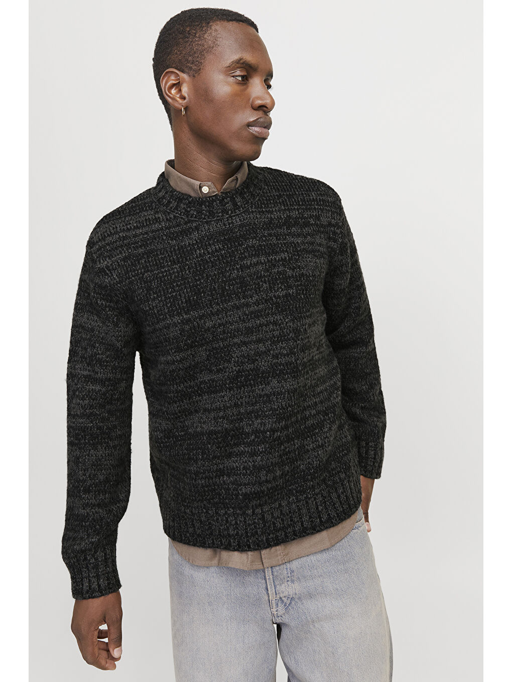 Siyah Originals Jorwinter Relaxed Fit Bisiklet Yaka Kırçıllı Erkek Kazak 12277985-1