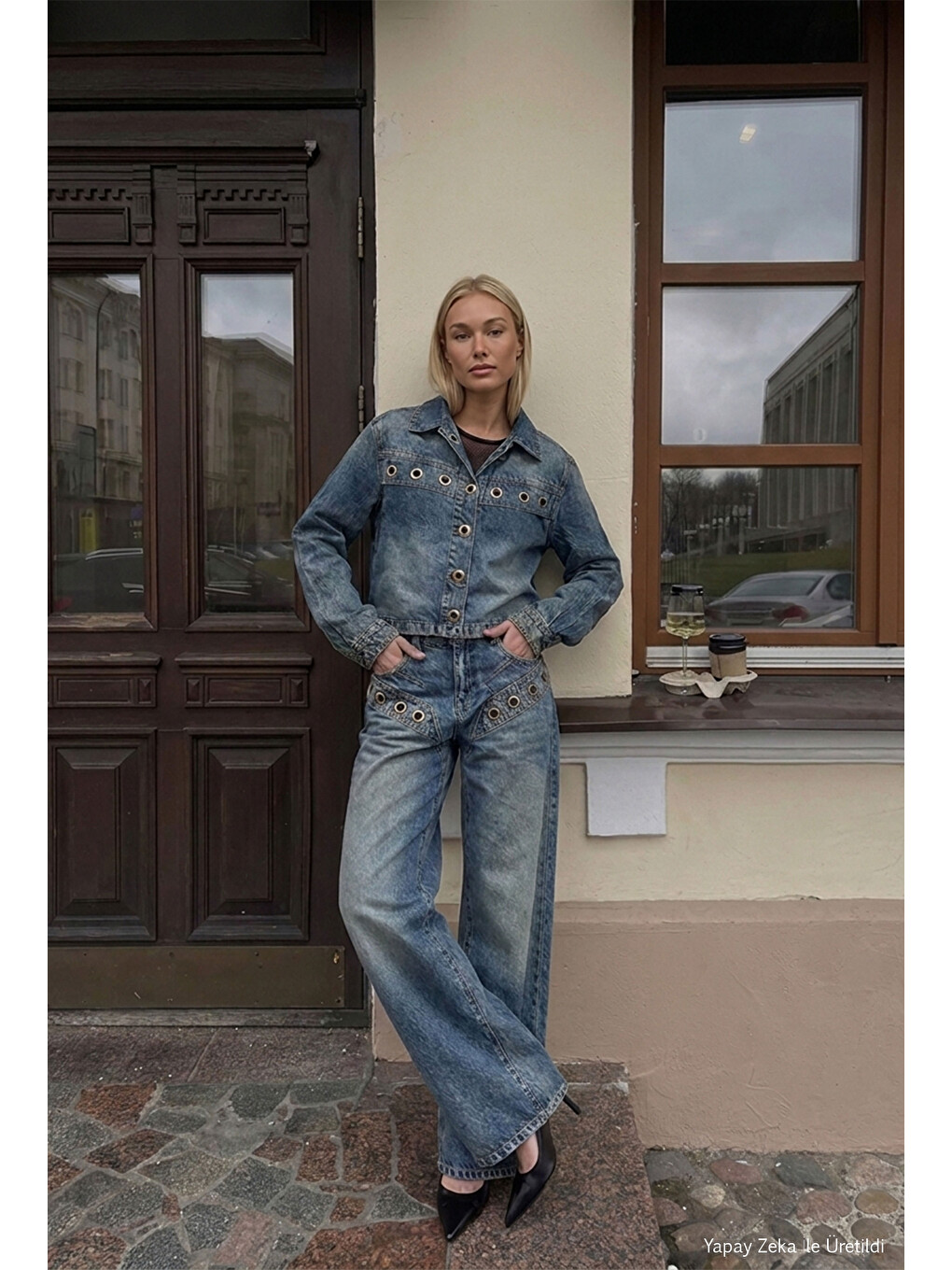 Mavi Kadın Jean Rengi 4w6-8 Kemer Boy Kuş Gözü Detaylı Özel Tasarım Denim Ceket-3