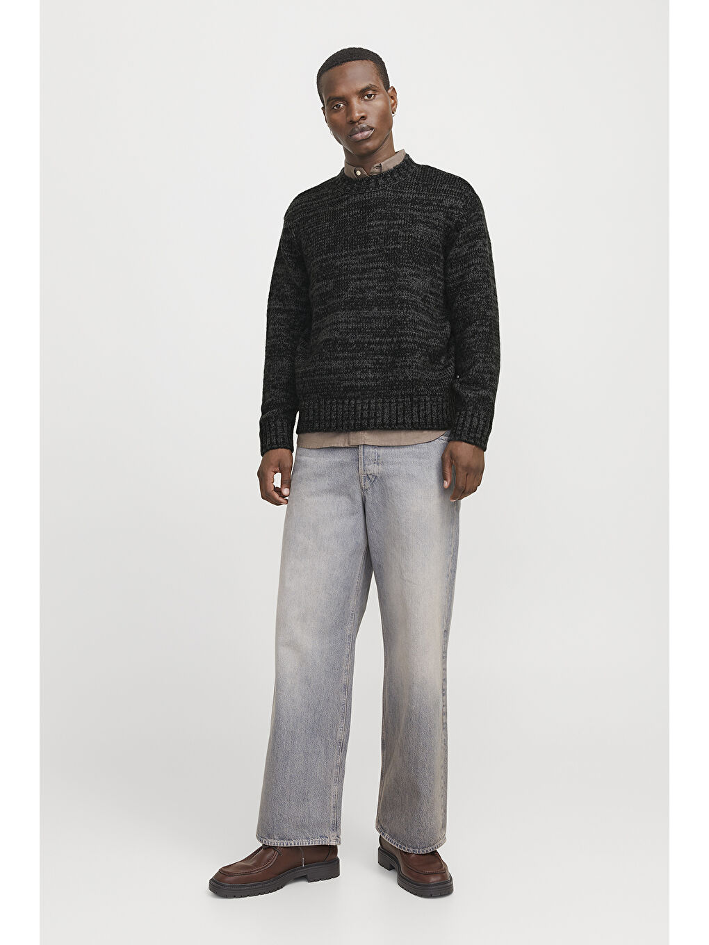 Siyah Originals Jorwinter Relaxed Fit Bisiklet Yaka Kırçıllı Erkek Kazak 12277985-2