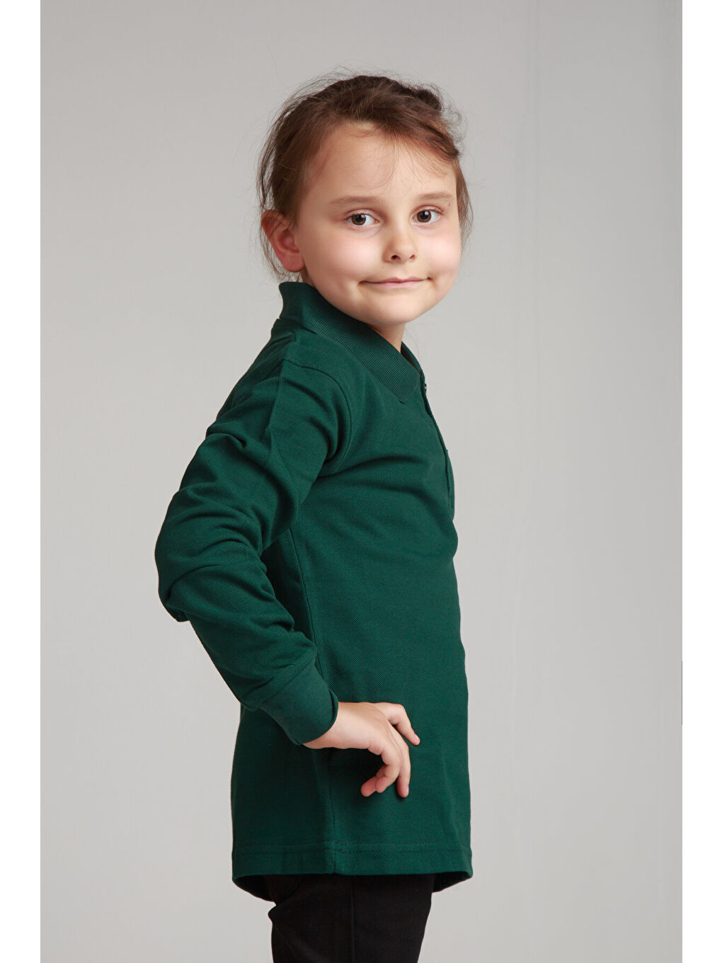 Yeşil Kids Polo Yaka Basic Uzun Kollu Kız Çocuk-3