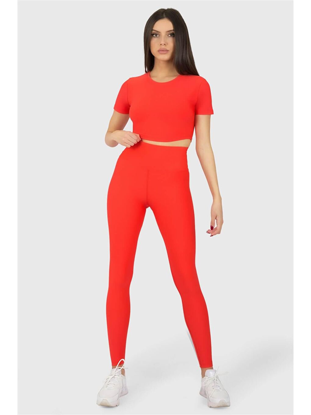 Superstacy Narçiçeği Kısa Kol Spor Nar Çiçeği Crop Top - 1