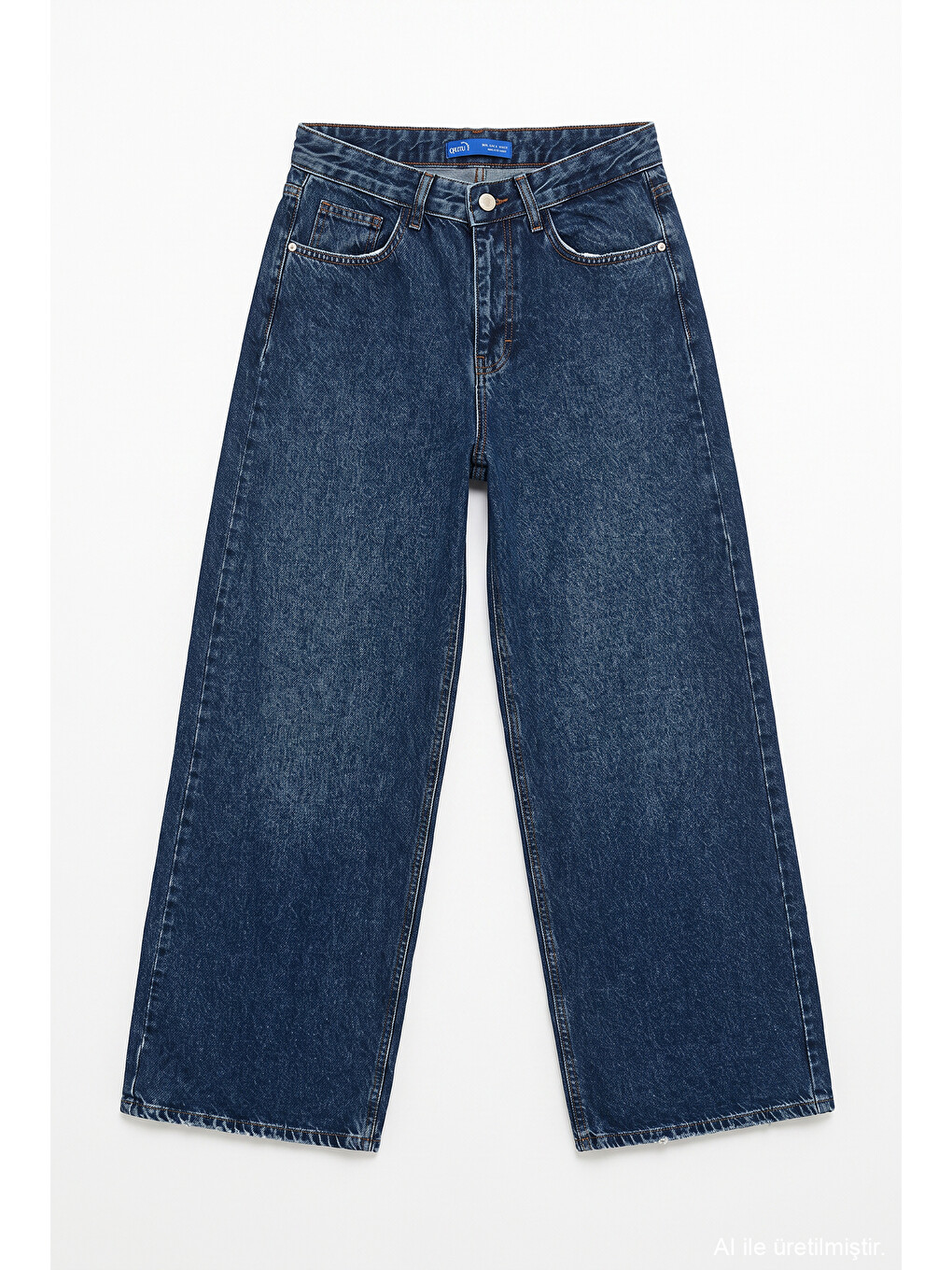 Yüksek Bel Wide Leg Jean Pantolon Lacivert-1