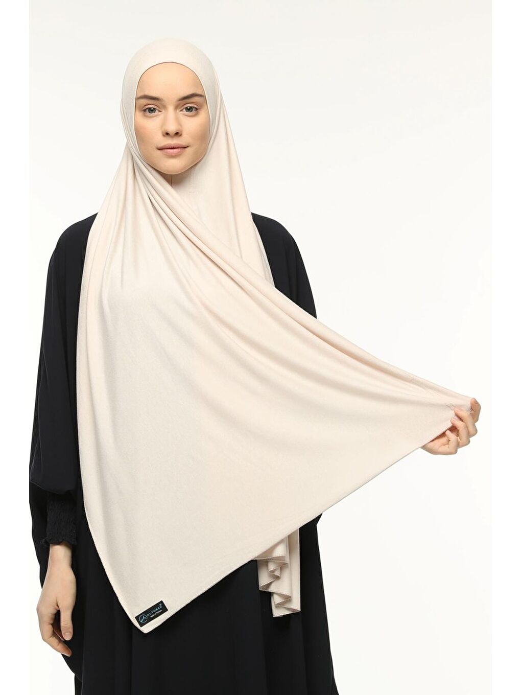 Bej Hazır Pratik Geçmeli Lüks Organik Düz Penye Şal Eşit Hizalı-1
