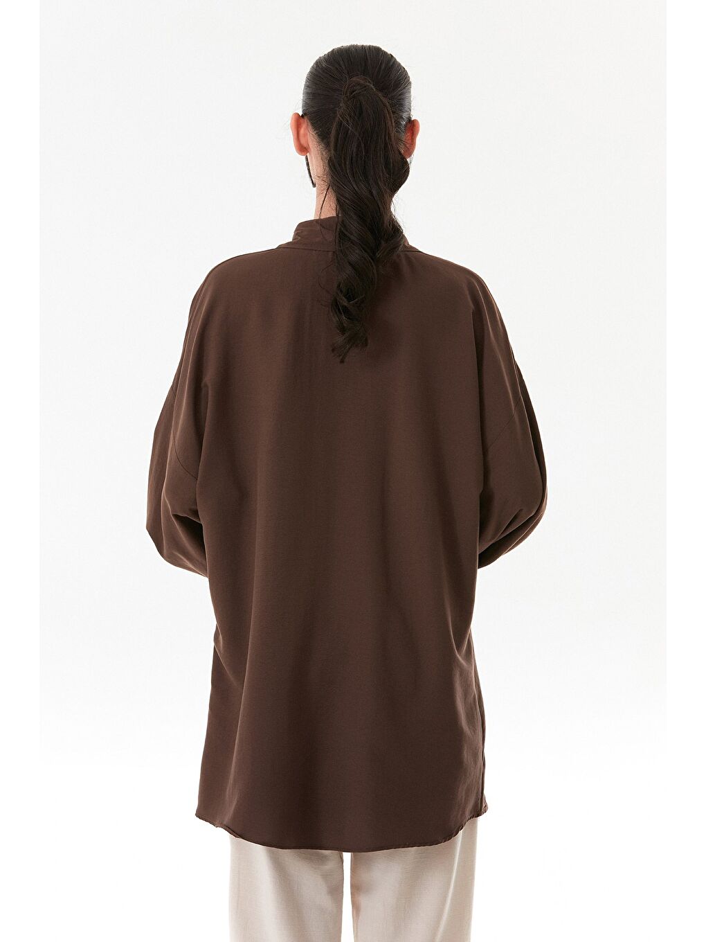Kahverengi Fullamodest Oversize Balon Kol Gömlek-2