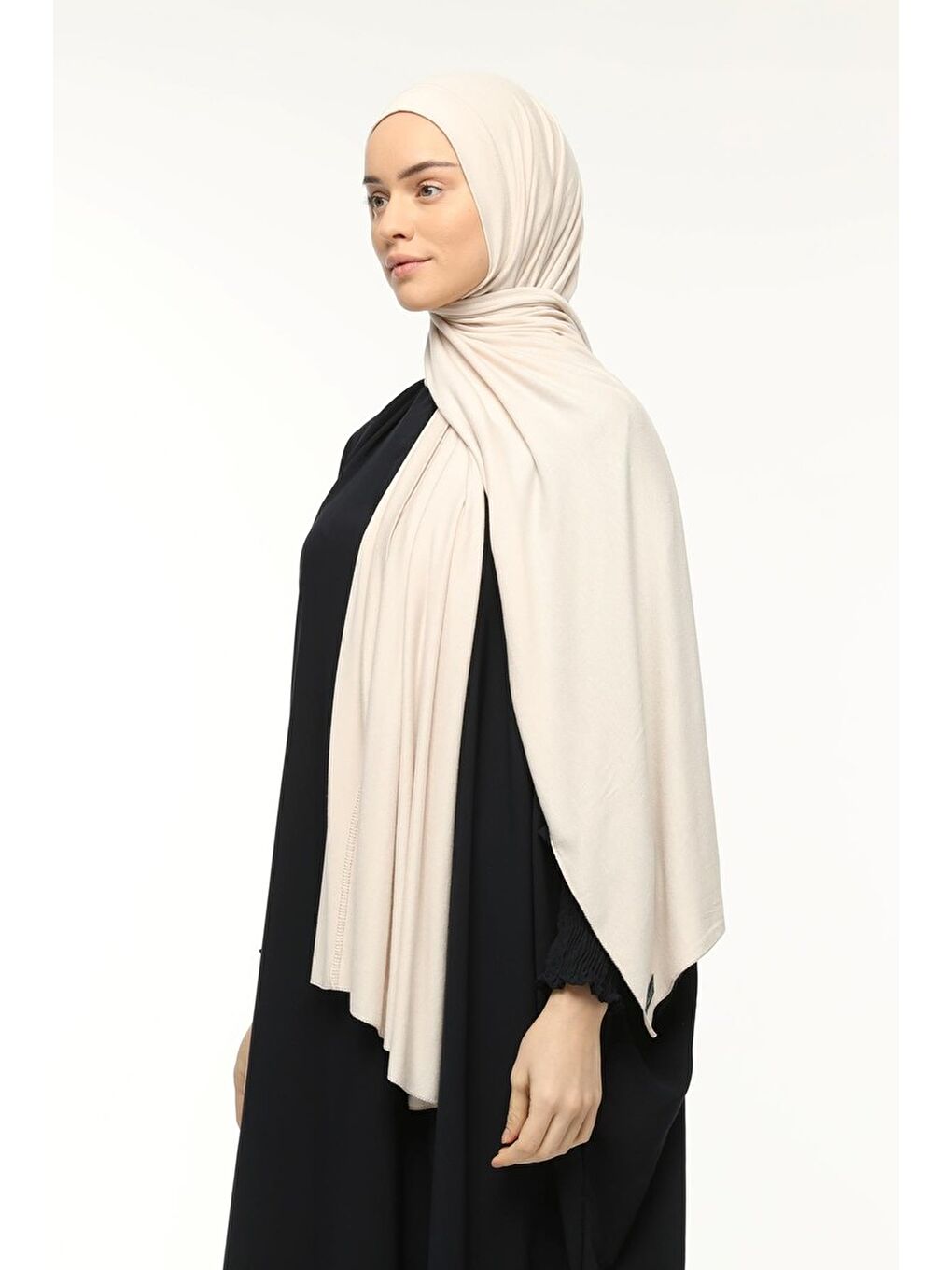Bej Hazır Pratik Geçmeli Lüks Organik Düz Penye Şal Eşit Hizalı-4