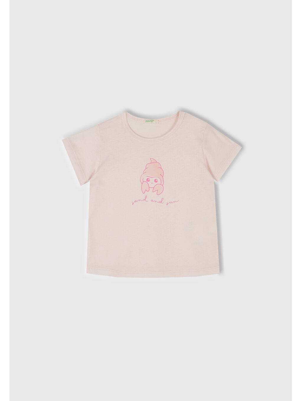 Bebek Toz Pembe Önü Baskılı Omzu Çıtçıt Düğmeli T-Shirt