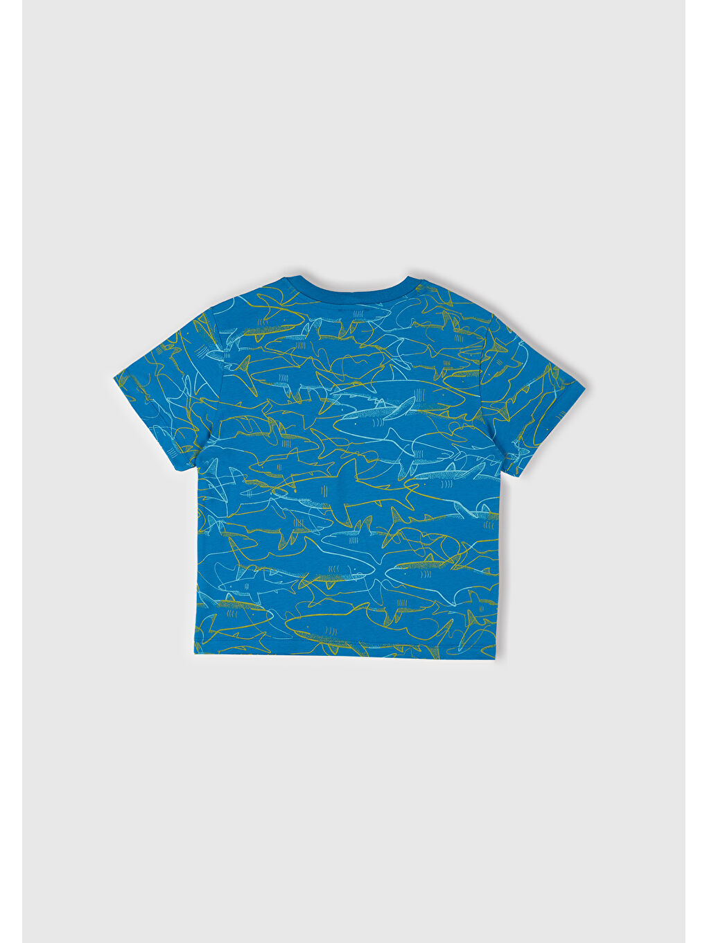 Erkek Çocuk Saks Mavi Tamamı Desenli Önü Cepli ve Logo Etiketi Detaylı T-Shirt-2