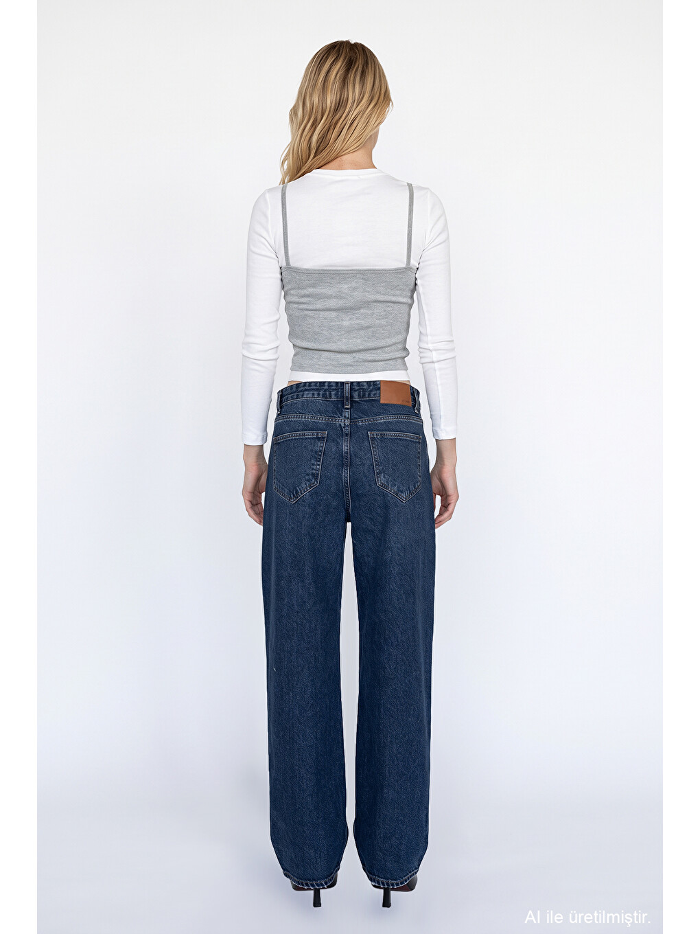 Yüksek Bel Wide Leg Jean Pantolon Lacivert-4