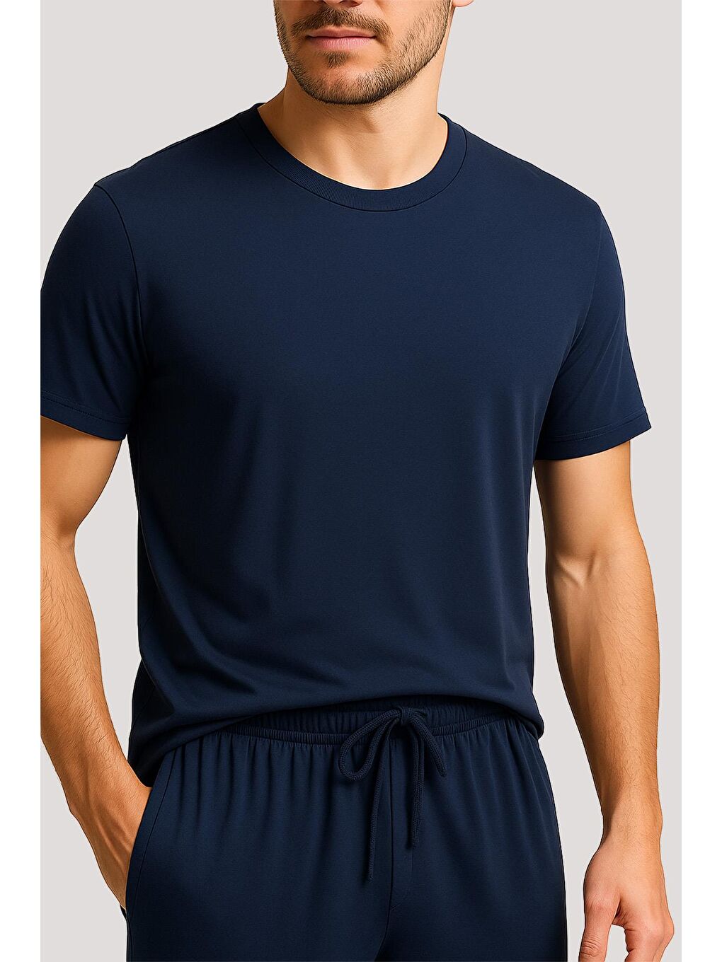 Lacivert Erkek Kısa Kollu Basic Esnek Elastanlı Viskoz Tişört MAN01-1